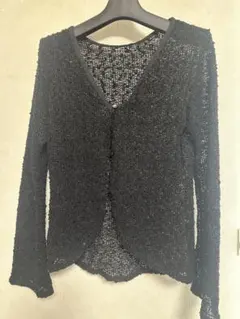 透かし編み 黒 長袖カーディガン