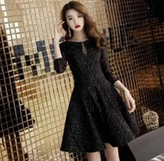 パーティードレス スパンコール シースルー 結婚式 二次会 黒 M