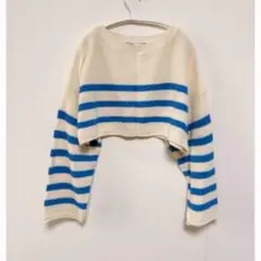 ZARA アイボリー ブルー ストライプ ニット