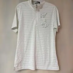 ホワイト ストライプ ハーフジップシャツ