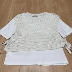 ZARA ホワイト ニットベストTシャツS