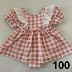 juo ワンピース　水着　パフスリーブ　ギンガムチェック　レース