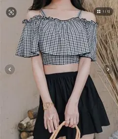 オフショルダーチェック柄スカートビキニ 水着