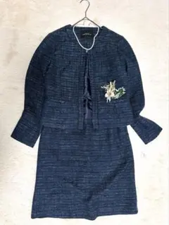 【美品】グリーンレーベルリラクシング　ノーカラー ツイード セットアップ