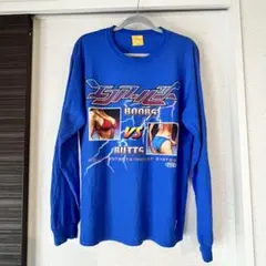 青色グラフィックプリント長袖Tシャツ