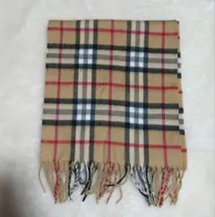 チェック柄 ベージュマフラー フリンジ付き