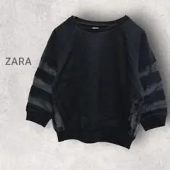 【ザラ】シアースウェット M カットソー シースルー ストレッチあり ボーダー