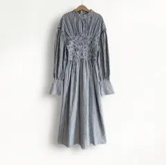 【定価1.4万 洗える】リミュ／ワンピース ブルー ストライプ シャーリング