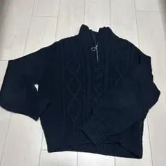 ダークネイビー ケーブルニット ハイネック