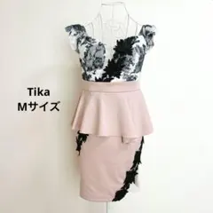 【美品】Tika オフショル　ペプラム フラワーレース ピンク Mサイズ