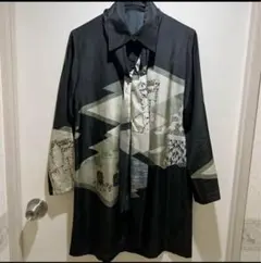 着物リメイク　　ロングシャツブラウス　タイ付き