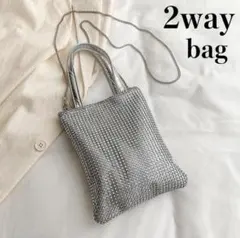 2way シルバー ショルダー ラインストーン メタリック バッグ ミニ