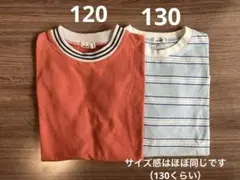 美品　ペアマノン　オレンジ・水色ストライプTシャツ　120 130 保育園着