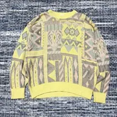 【1点物】90s ラメ糸使用　綿　アクリル混 ニット　セーター　総柄ニット　古着のサムネイル