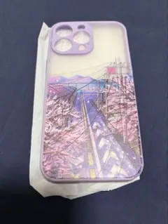 iPhone 14 ProMax ケース 桜吹雪 ラベンダー色 カメラレンズ保護