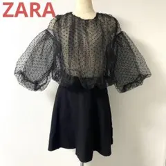 新品未使用❤︎ZARA ザラ　切り替えワンピース　シースルードット柄　黒 ブラック