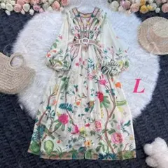 L【新品インポートセレクト】宮廷調花柄クラシックモードワンピースドレス L【新品インポートセレクト】宮廷調花柄クラシックモードワンピース