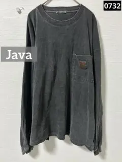0732 Java 綿100％ピグメント加工ポケット付きロングTEE チャコール