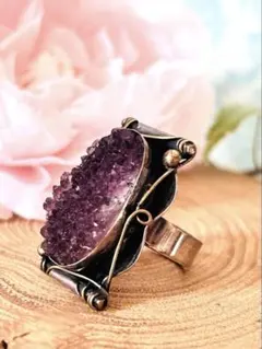 ★アメジスト 原石　アンティーク調シルバーリング