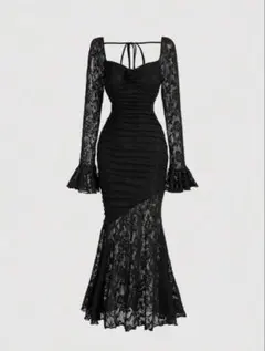 ブラックレースパーティードレス