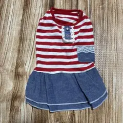 犬服 赤と白のストライプ フリル付き
