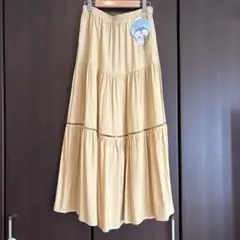 ◉新品未使用タグ付き◉ イエローベージュ フレアスカート Lサイズ　接触冷感