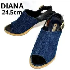 DIANA ダイアナ デニム サンダル 24.5 ヒール オープントゥ ネイビー