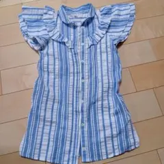 フリル付き半袖シャツワンピース 110