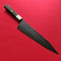 新品 切り付け牛刀 黒染めダマスカス カーボン八角柄 銅ボルスター