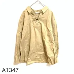 サマンサモスモス　カントリー風コットン長袖シャツブラウス　リボン　ブラウン　F