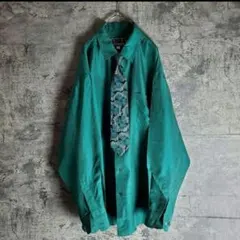 シルク100 シャツ 緑 ネクタイ付 ヴィンテージ