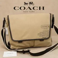 【未使用】COACH☆メッセンジャーバッグ キャンバス レザー ベージュのサムネイル