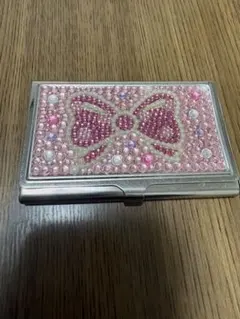 【即日発送】 デコ 名刺入れ ストーン ケース リボン ピンク ビーズ 新生活