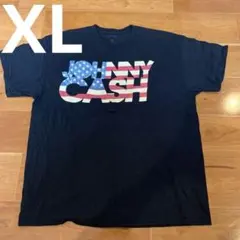 古着　JOHNNY CASH アメリカUSA国旗UネックTシャツ ブラックXL