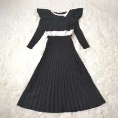【完売品】Prima Scherrer ニットワンピース プリーツ ブラック M
