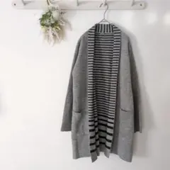 オットーコレクション 【M】 ロングカーディガン 無地 ボーダー 洗える グレー