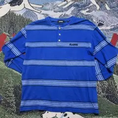 XLARGE 青 ストライプ ヘンリーネック L