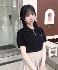 INGNI 金ボタン胸ロゴポロトップス ブラック