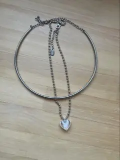 ガラスハートネックレス、ステンレスフープチョーカー