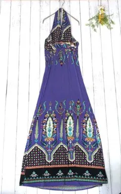 a549 Girlstyle ロング ワンピース F 紫 パープル 総柄