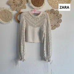ZARA クロシェニットロングスリーブトップ L
