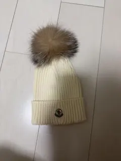 MONCLER ニット帽 ポンポン付き アイボリー Lサイズ