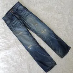 【バックナンバーブラックレーベル】 (28) ダメージ加工ストレートデニムパンツ