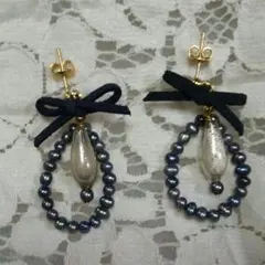 新品未使用！淡水パール・アンティークビーズピアス