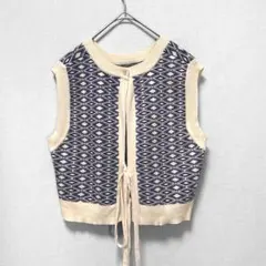 グレイル/ニットベスト/幾何学柄/レーヨン/L/ネイビー/レイヤード