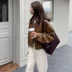 PUレザー フェイクレザー ジャケット アウター ブラウン