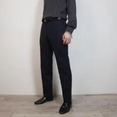BEAMS ストライプ柄シングルスラックスパンツ テーパード 紺/XW167のサムネイル