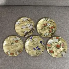 京塗り　絵替わり　4点セット　銘々皿　永楽　尾形光琳　琳派　アンティーク 京塗り 絵替わり 4点セット 銘々皿 永楽 尾形光琳 琳派 アンティーク