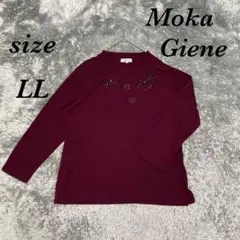 Moka Giene (LL) 長袖ニット クルーネック 花柄刺繍 レトロ