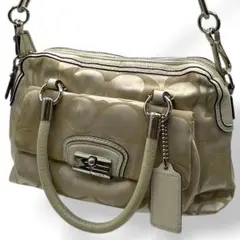 良品　コーチ　2way ミニボストン　シグネチャー　ナイロン　シルバー y2k